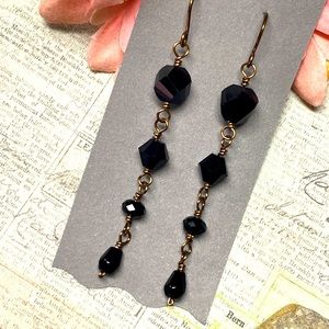 Vintage look long black earrings geometric exotic goth vampire